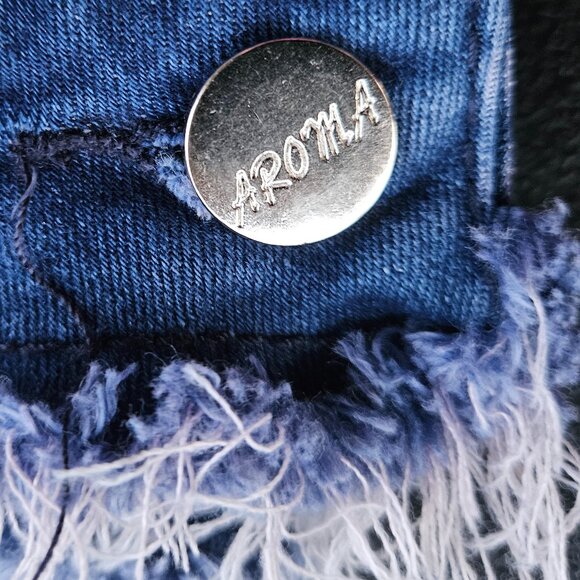 Just Q Aroma Design Women's Blue Destressed Fringe Waist Skinny Jeans Size L - Picture 5 of 16